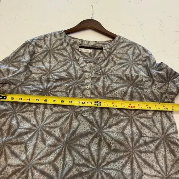 Carve Designs Green Leaf Print Blouse Womens XL Organic Cotton Gauze Lagenlook - Picture 9 of 9